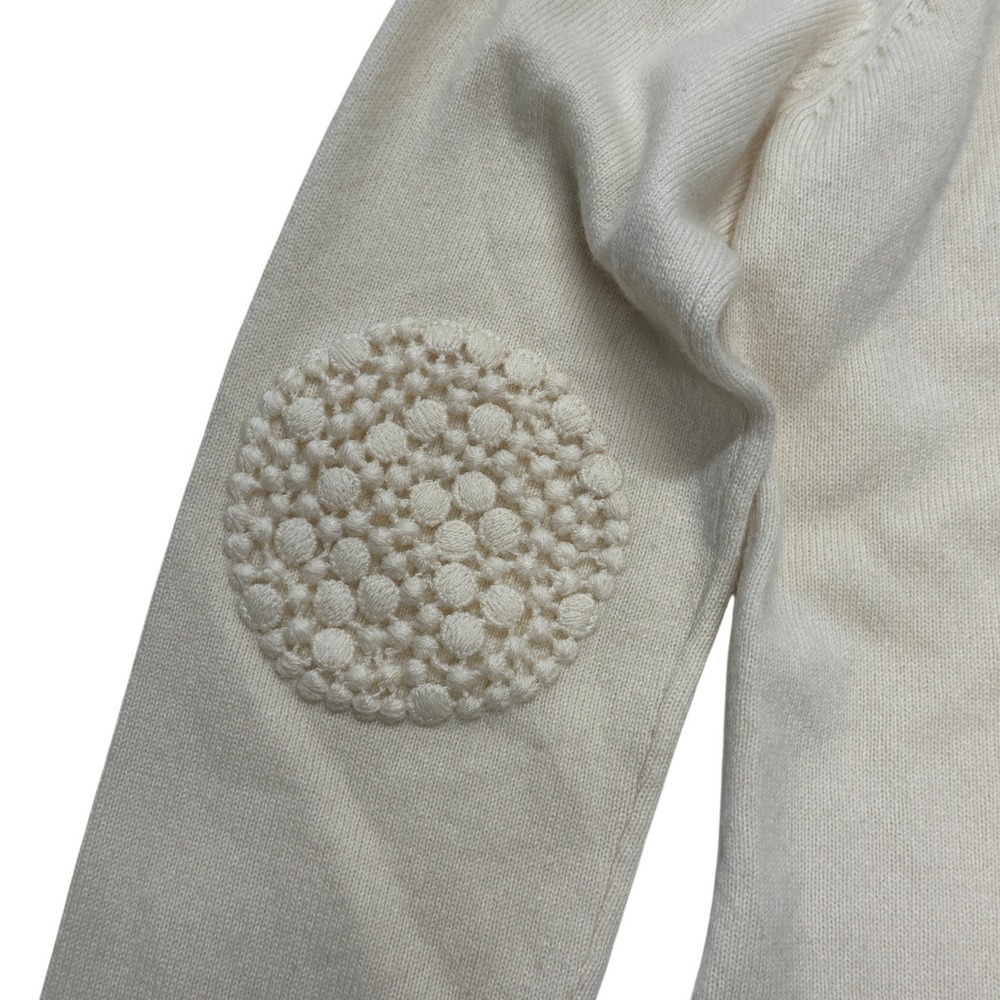 Akris Punto Sweater Wool Cashmere Blend Crochet Shoulder Elbow Patch Cream US 12 - Picture 9 of 9